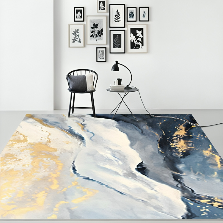Abstract Blue Area Rug with Non-Slip Backing – Modern Living Room Decor in Polyester, Available in Multiple Sizes 2