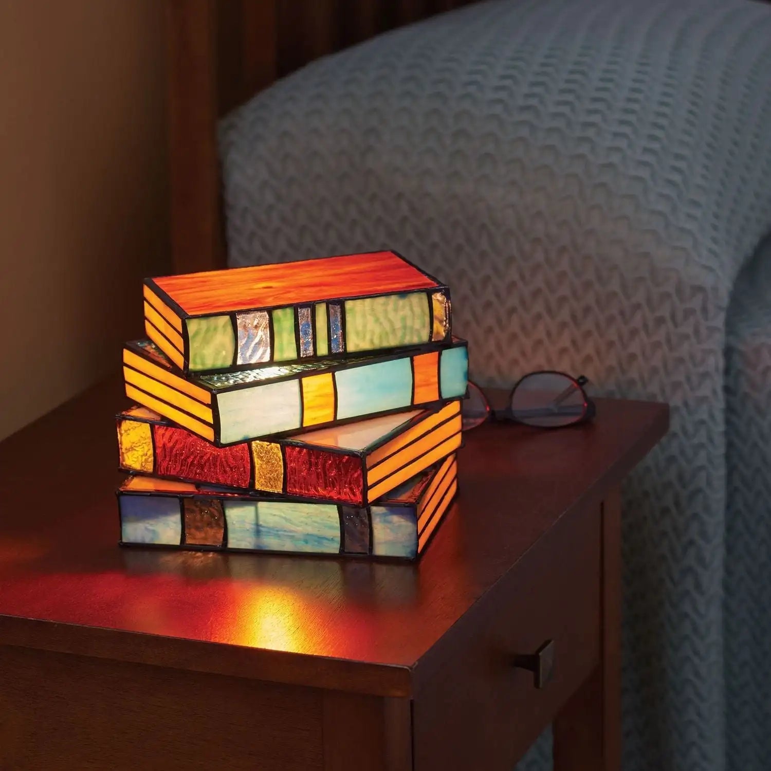 Bedside Lamps Stained Glass Book Stack Light