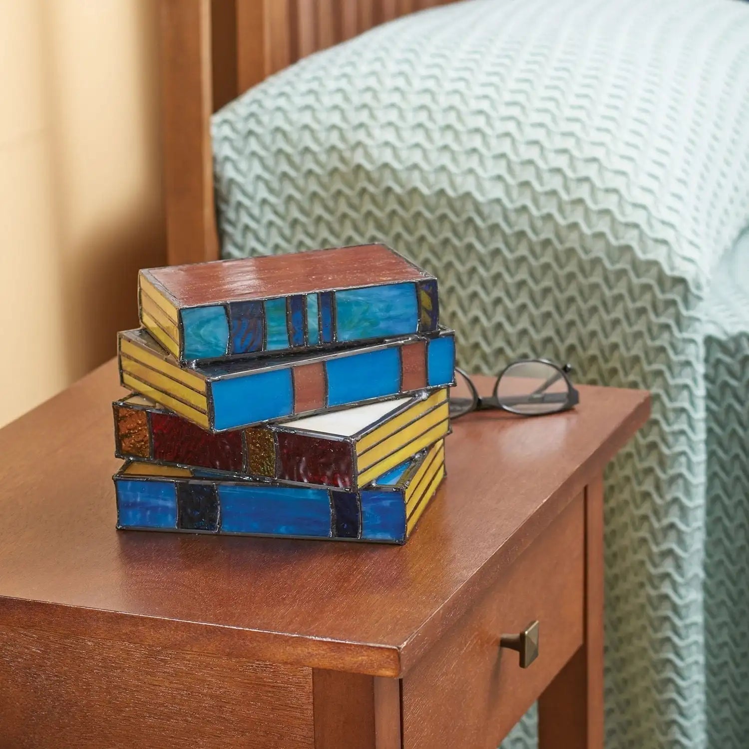 Bedside Lamps Stained Glass Book Stack Light