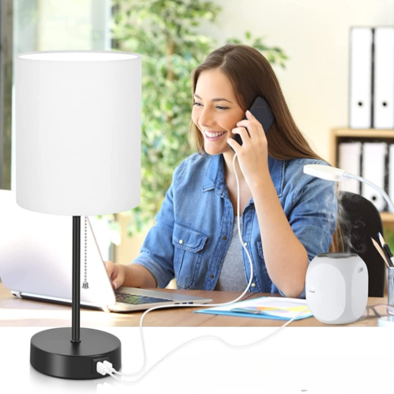 Set of 2 Modern Table Lamps with USB Ports & AC Outlet