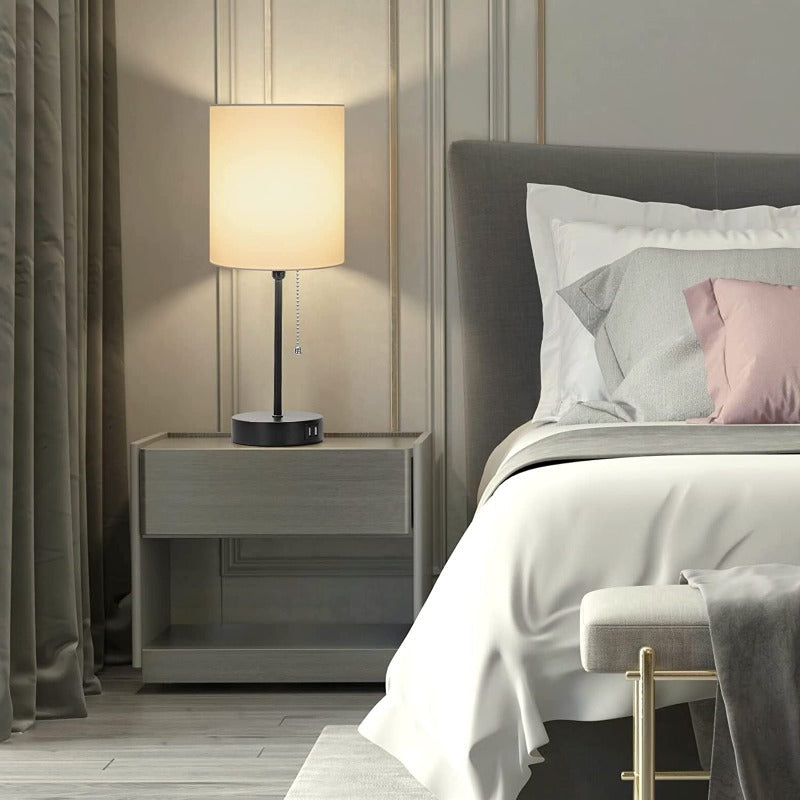 Set of 2 Modern Table Lamps with USB Ports & AC Outlet