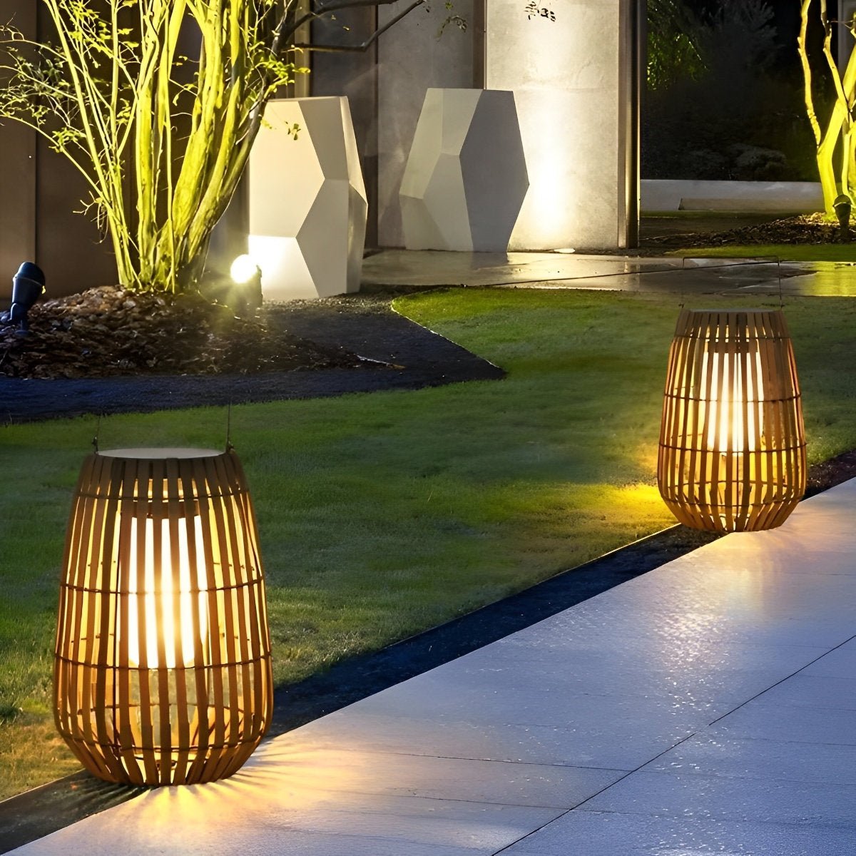 Rattan Hanging Lantern Shaped LED Waterproof Solar Outdoor Lights