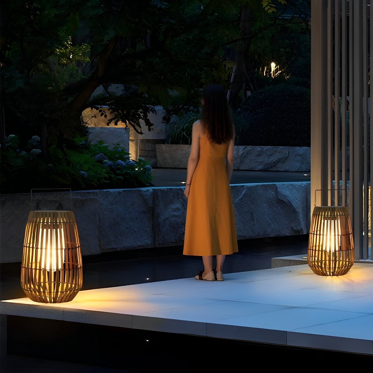 Rattan Hanging Lantern Shaped LED Waterproof Solar Outdoor Lights