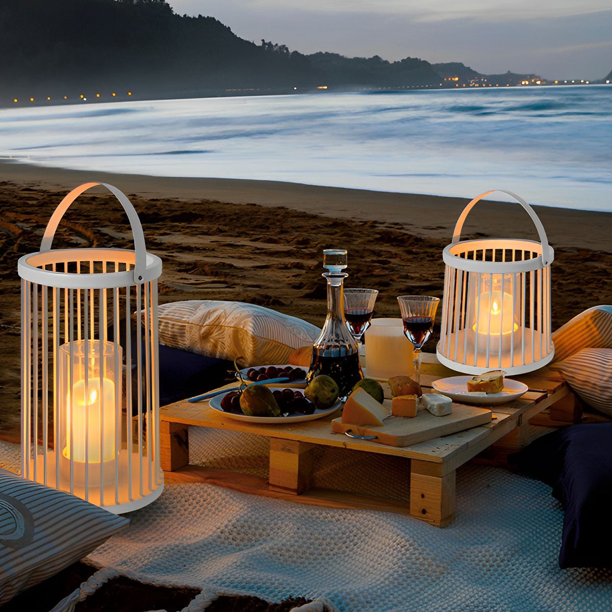 Waterproof Cylinder Outdoor Floor Lamps Hanging LED Candle Lanterns