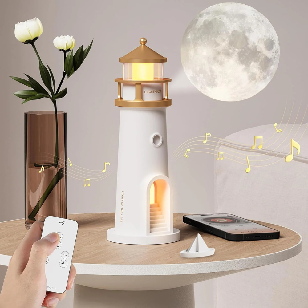 Moon Lamp Lighthouse Projector LED Light Bluetooth Rechargeable