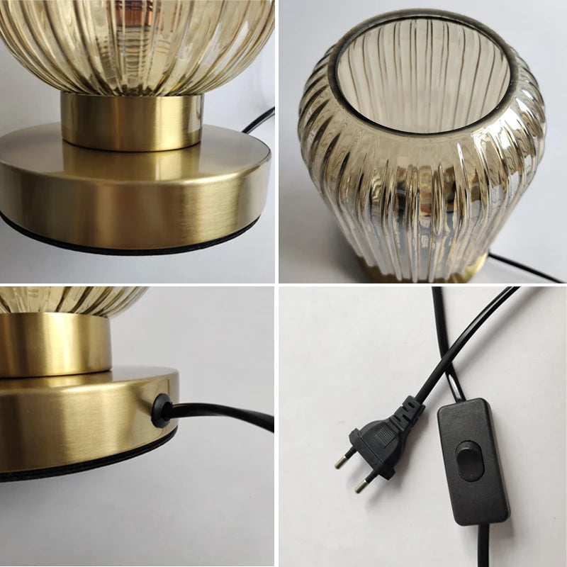 Table Lamp with Modern Glass Shade & Iron Frame