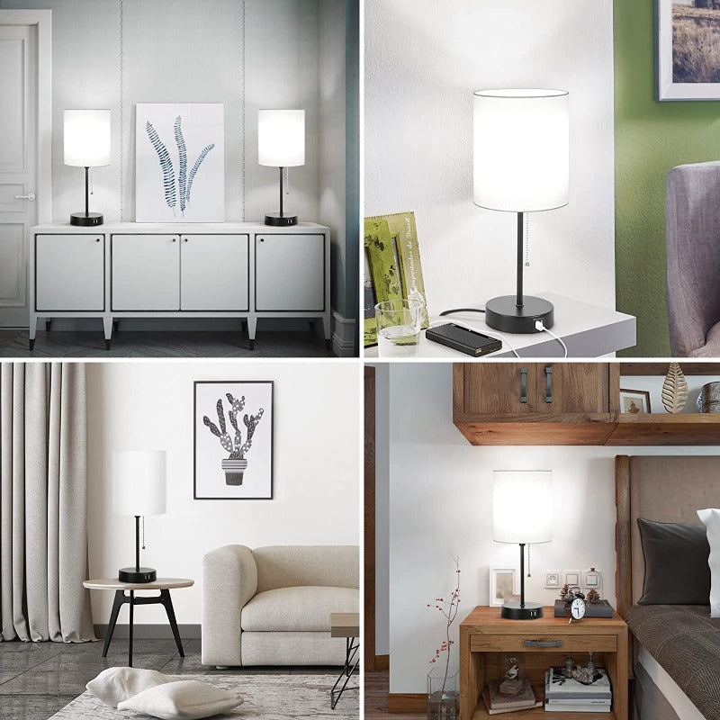 Set of 2 Modern Table Lamps with USB Ports &amp; AC Outlet