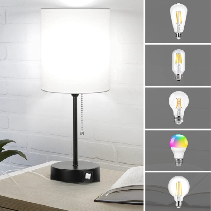 Set of 2 Modern Table Lamps with USB Ports &amp; AC Outlet