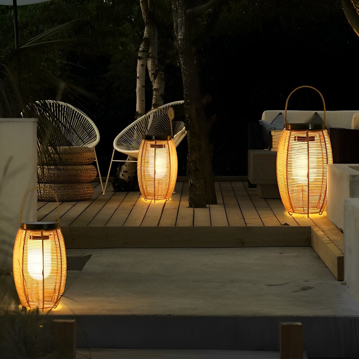 Portable Lantern Rattan LED Waterproof Solar Outdoor Lights Floor Lamp