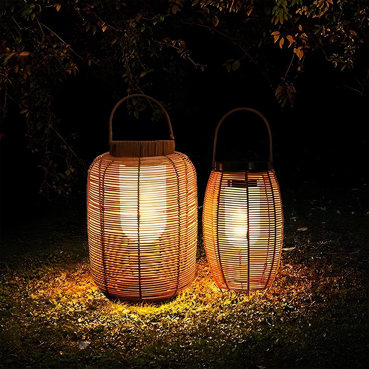 Portable Lantern Rattan LED Waterproof Solar Outdoor Lights Floor Lamp