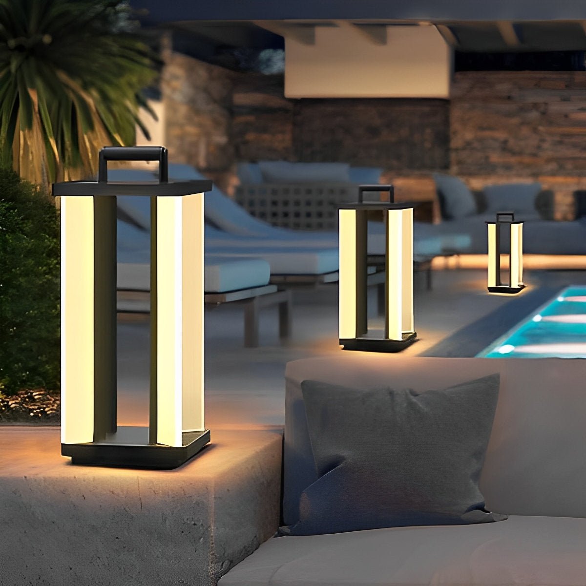 Portable Lantern Waterproof LED Black Modern Lawn Lights