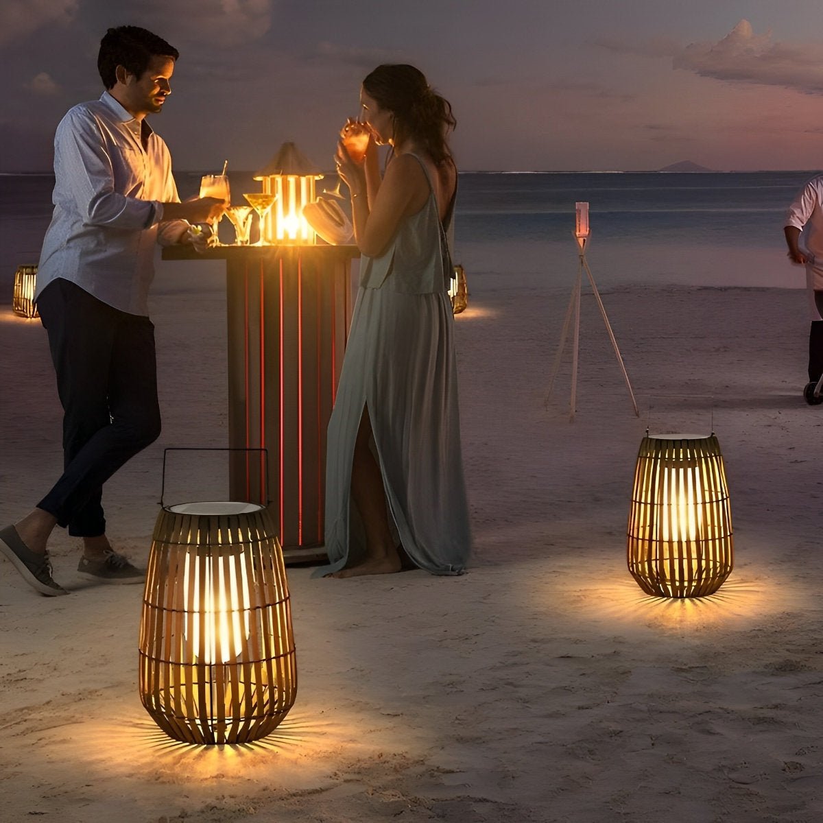 Rattan Hanging Lantern Shaped LED Waterproof Solar Outdoor Lights