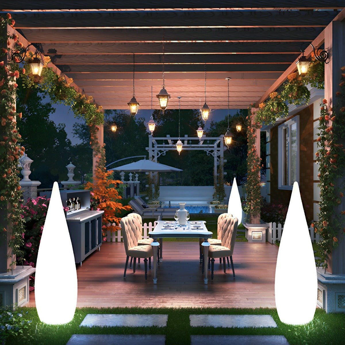 Water Drop LED Waterproof Rechargeable Solar Modern Standing Lawn Lights